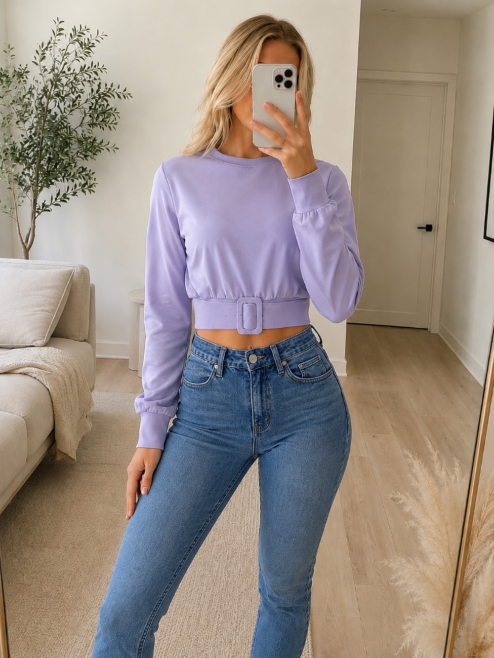 NWT Lavender Cropped Waist Tie Sweatshirt Medium
